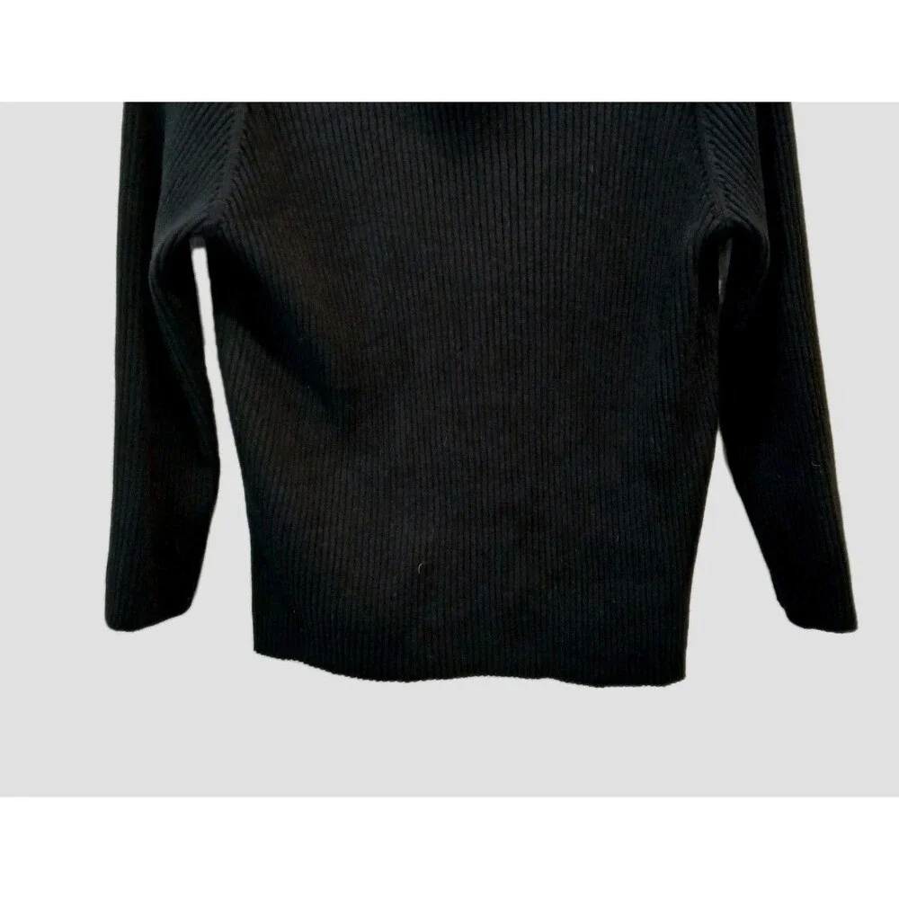 J. Jill Black Knit Johnny Collared Pullover Sweater 100% Cotton 3/4 Sleeve Med